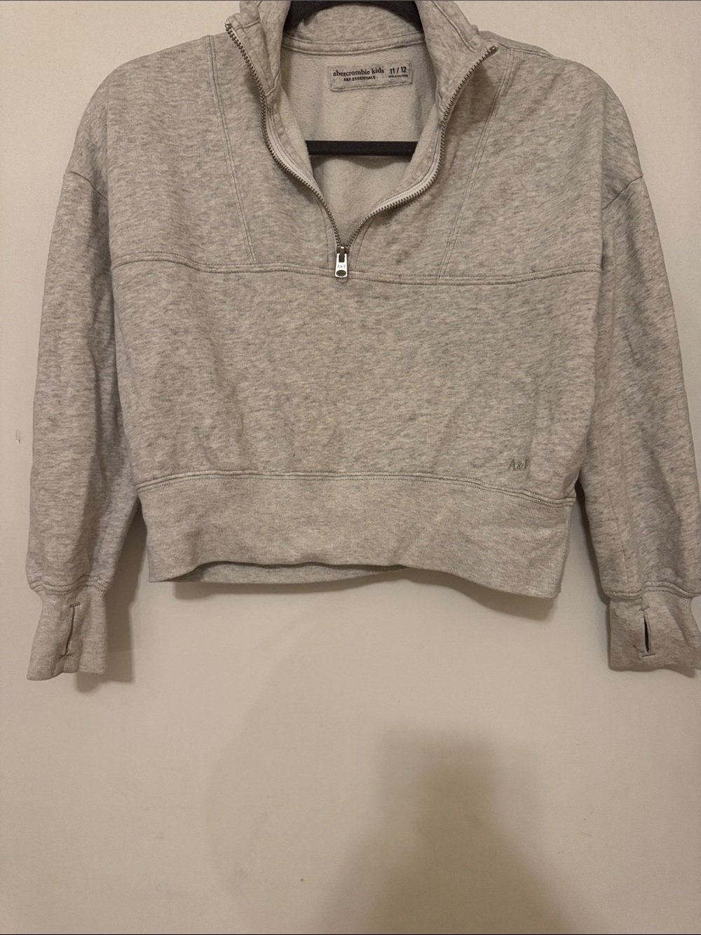 abercrombie kids Light Heather Gray Quarter-Zip Cropped Sweatshirt